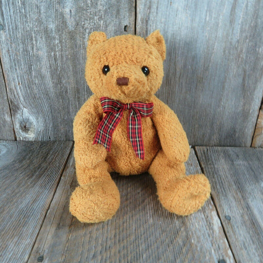Beanie Buddies Brown Bear Woody Plush Ty Plaid Ribbon Bow 2003 Stuffed Animal - At Grandma's Table