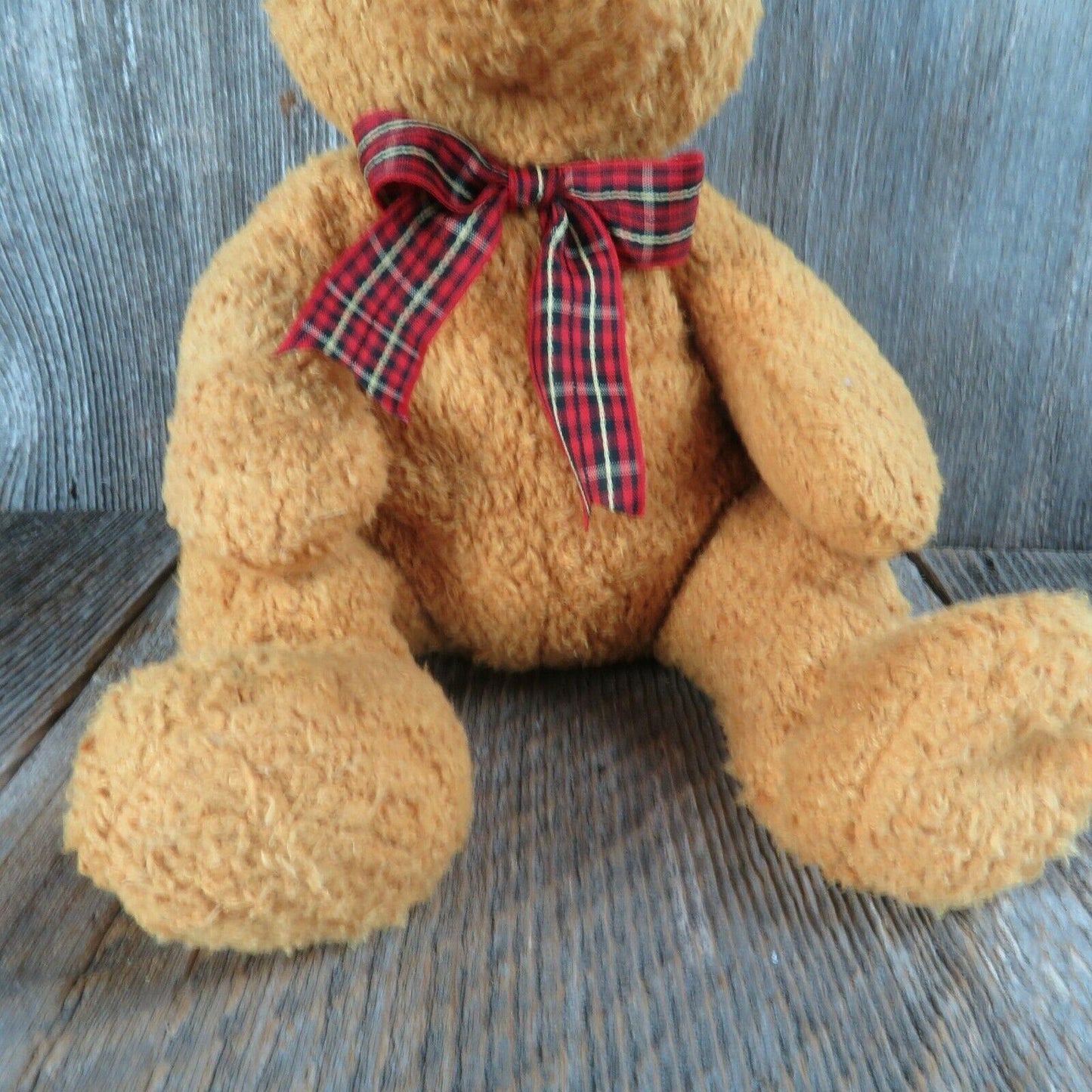 Beanie Buddies Brown Bear Woody Plush Ty Plaid Ribbon Bow 2003 Stuffed Animal