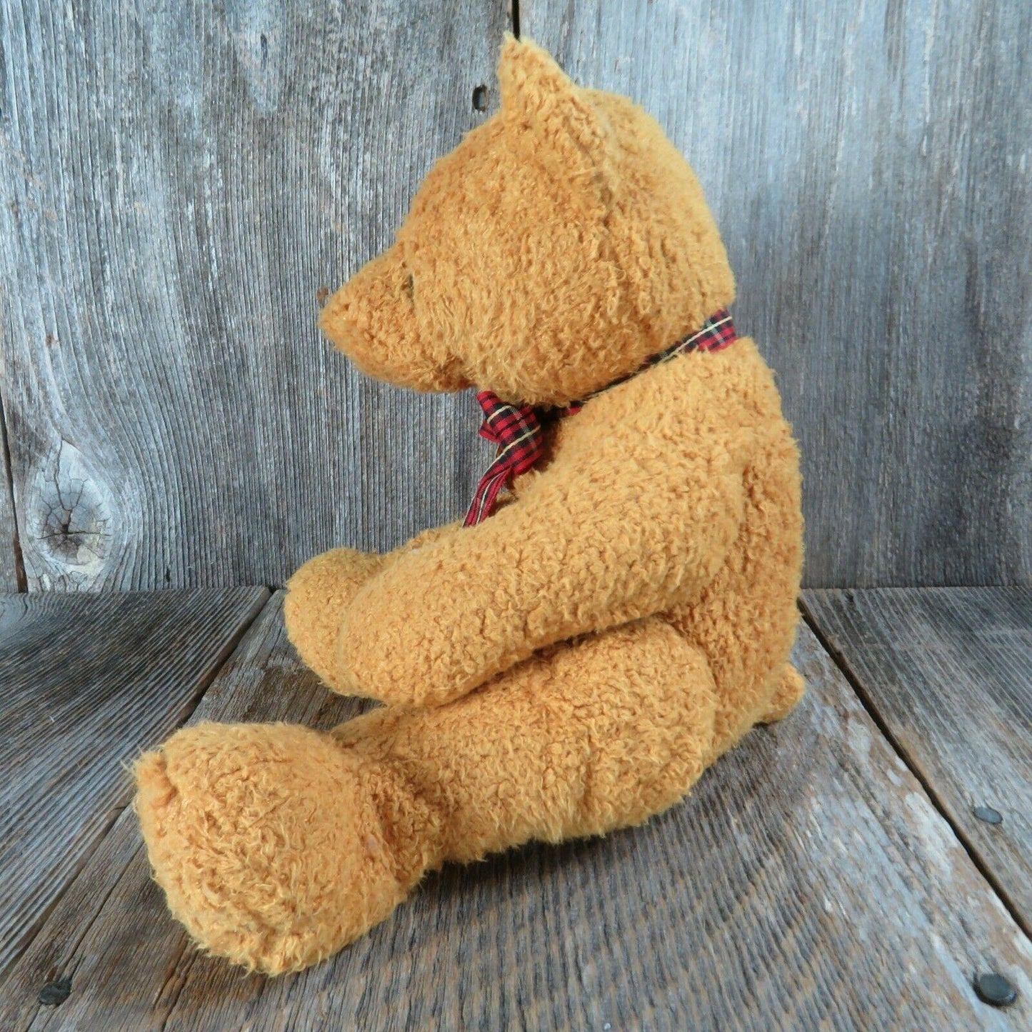 Beanie Buddies Brown Bear Woody Plush Ty Plaid Ribbon Bow 2003 Stuffed Animal