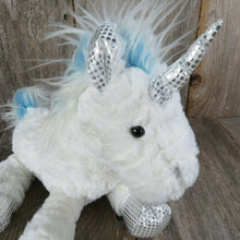 Load image into Gallery viewer, White Blue Unicorn Plush Silver Hooves Feet J Bear Joanne Fabrics 2017 Stuffed