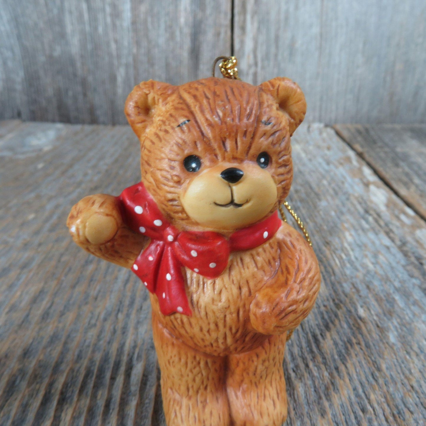 Vintage Bear with Red Bow Christmas Enesco Ceramic Standing 1980