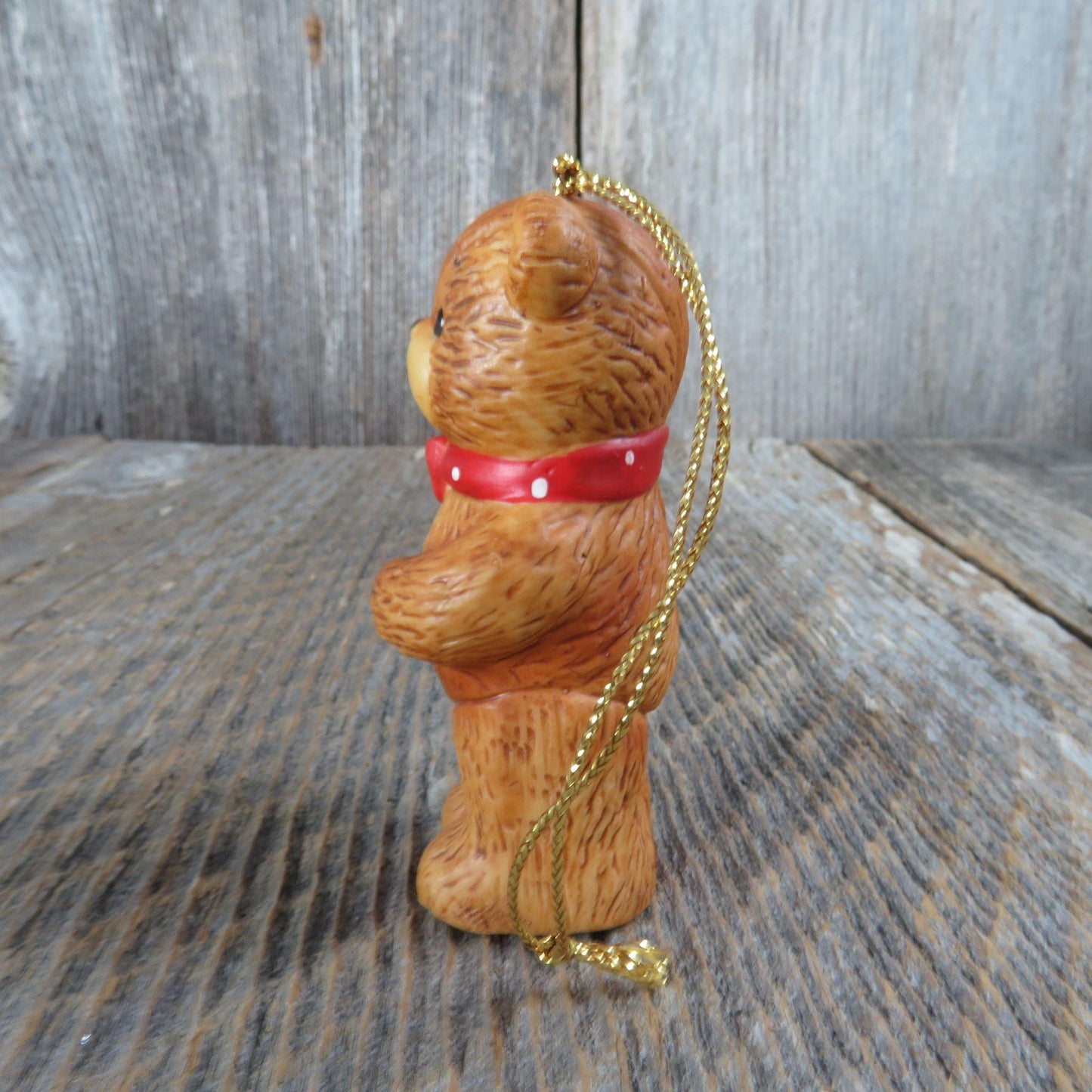 Vintage Bear with Red Bow Christmas Enesco Ceramic Standing 1980