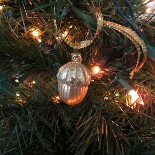 Acorn Glass Ornament Gold Bronze Glitter Czech Republic Nut