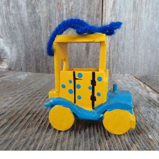 Vintage Car Wood Ornament Yellow Blue Model T Type Wooden Christmas