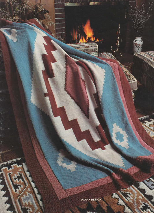 Vintage Knit Afghan Pattern Indian Design Native American Downloadable PDF - At Grandma's Table