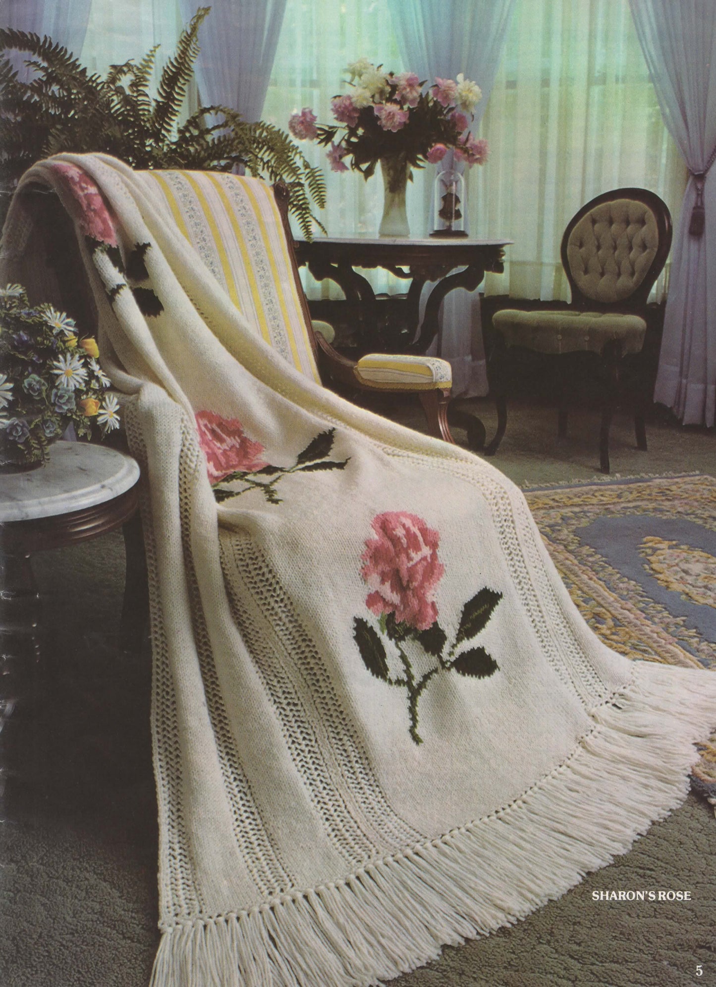 Sharon's Rose Vintage Knit Afghan Pattern Download PDF - At Grandma's Table