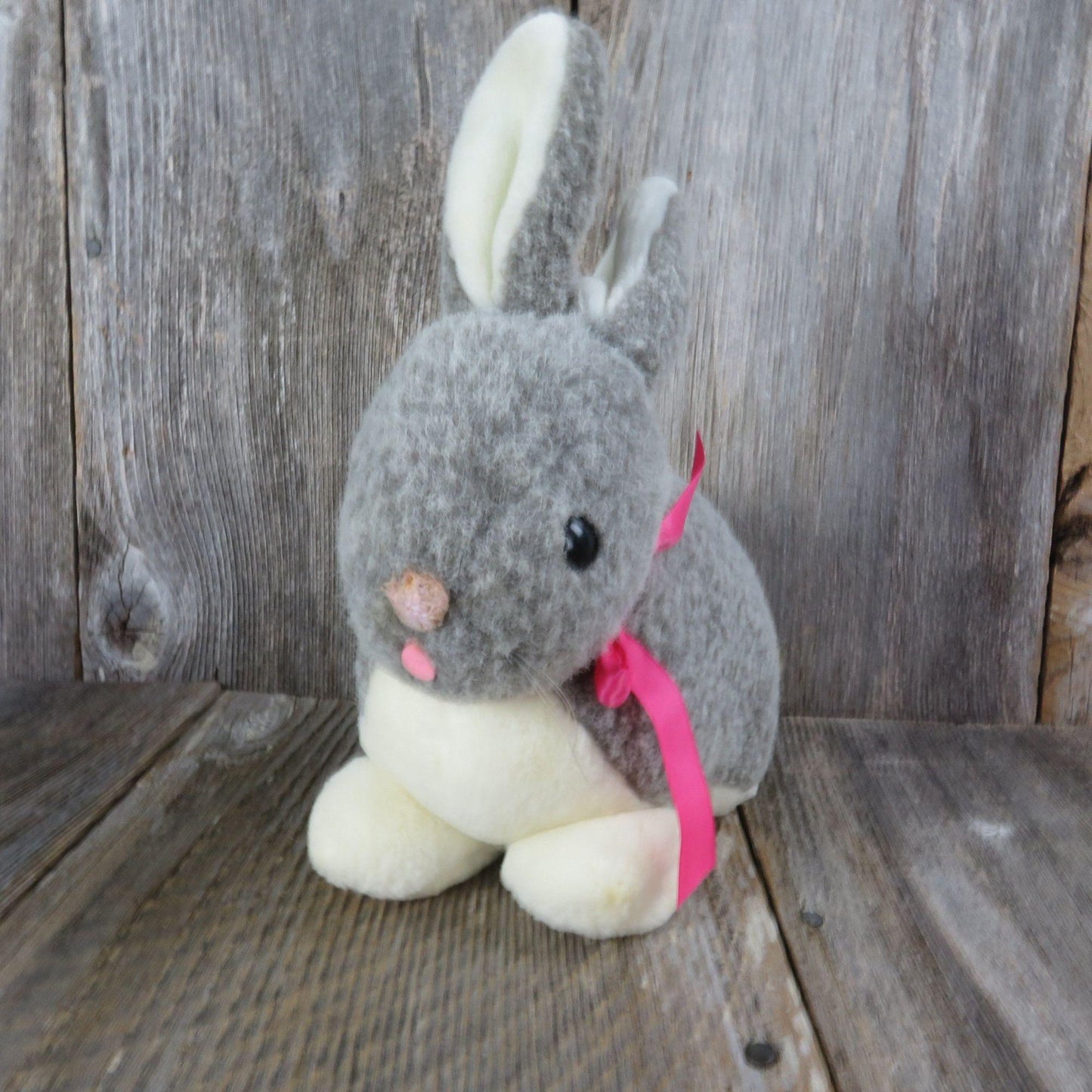 Vintage Bunny Plush Rabbit Love Land Life Like Stuffed Animal Gray Windsor Toys Easter Korea 1985