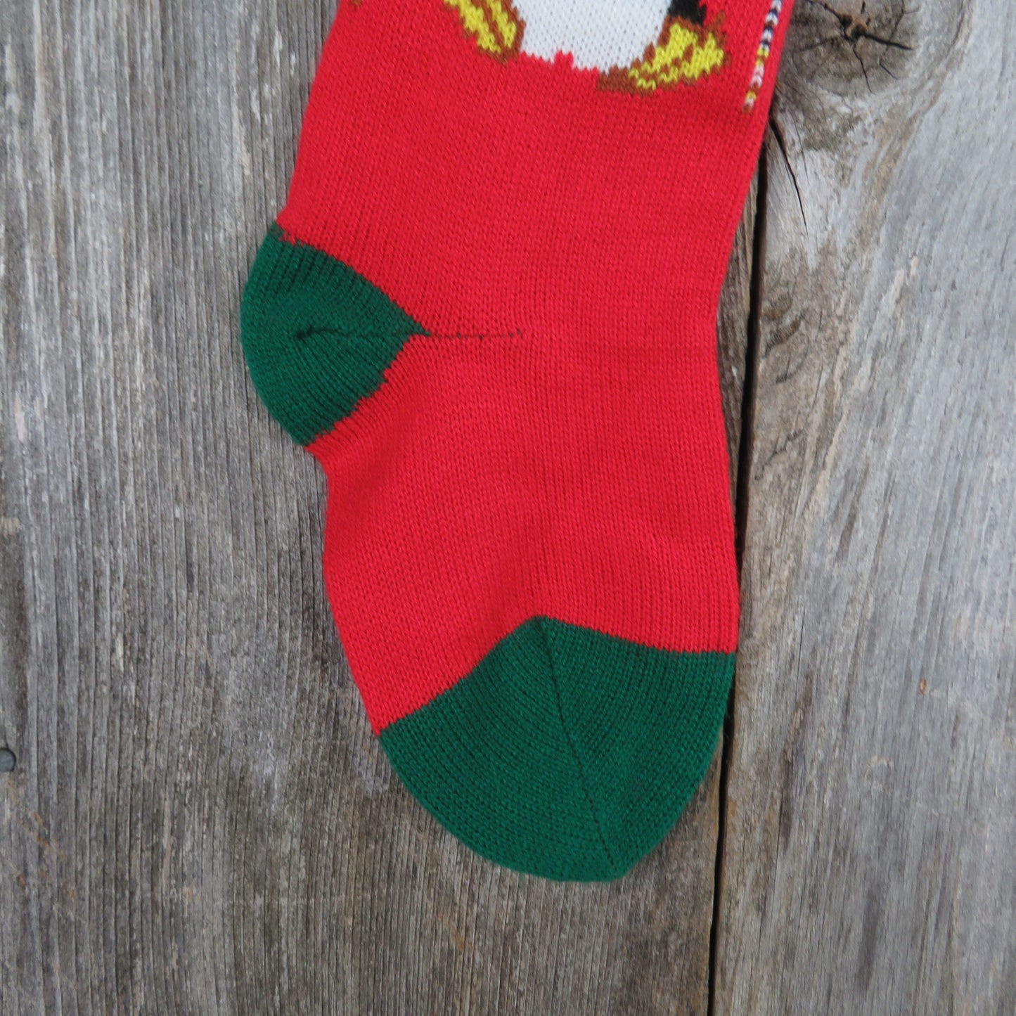 Vintage Penguin Knit Stocking Christmas Bird Knitted Red Green Pom Pom Made in Taiwan