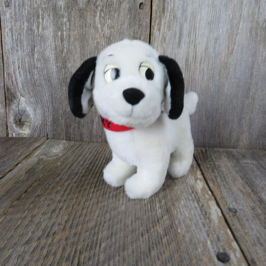 101 Dalmatian Dog Plush Lucky Red Collar Disney White Black Puppy Velvet Flocked Nose Stuffed Animal Vintage
