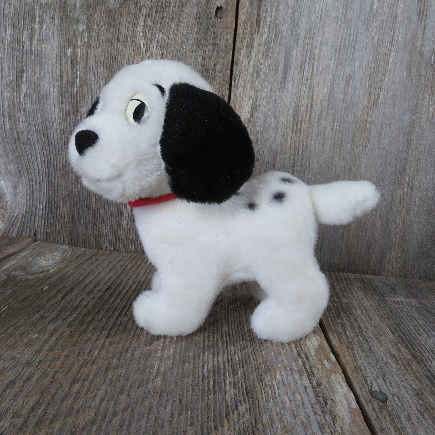 101 Dalmatian Dog Plush Lucky Red Collar Disney White Black Puppy Velvet Flocked Nose Stuffed Animal Vintage