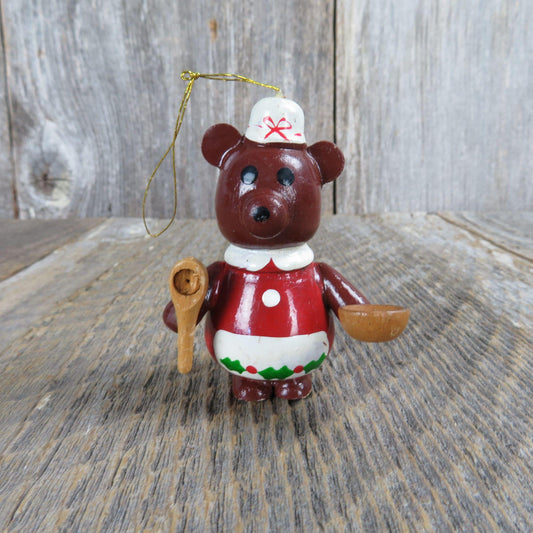 Vintage Teddy Bear Baker Ornament Wooden Christmas Pastry Mother Apron Girl