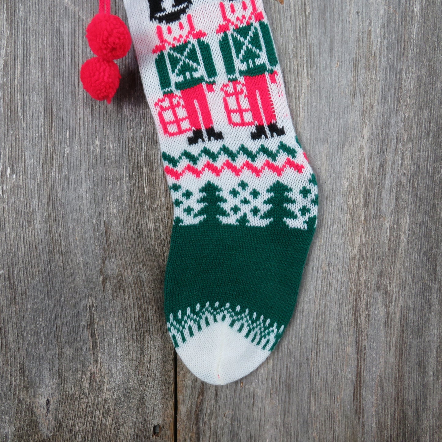 Vintage Knit Toy Soldier Christmas Stocking Military Knitted Drummer Red Green White