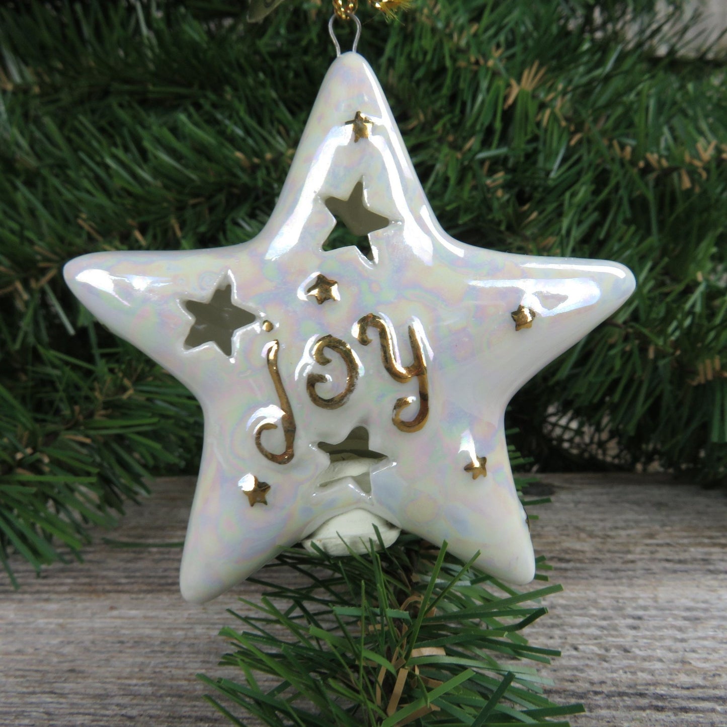 Vintage Star Light Cover Porcelain Ornament Morehead Joy Reflector Ceramic Christmas 2001 Iridescent