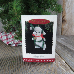Vintage Puppy Love Hallmark Ornament Dog in Tinsel 1994 Poodle Christmas 4th in Series Gold Heart Tag