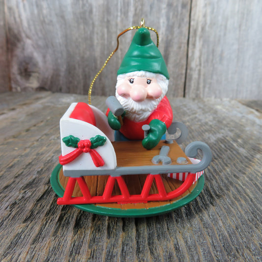 Vintage Elf Sled Toy Maker Ornament Rennoc Christmas Sleigh 1991