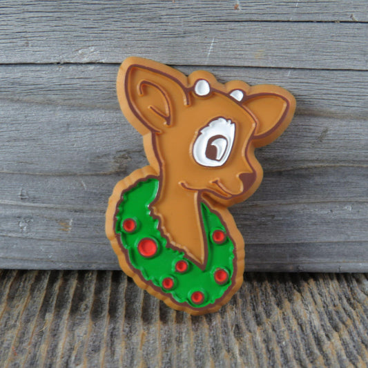 Vintage Reindeer Christmas Pin Brooch Hallmark Wreath Brown Green Holiday