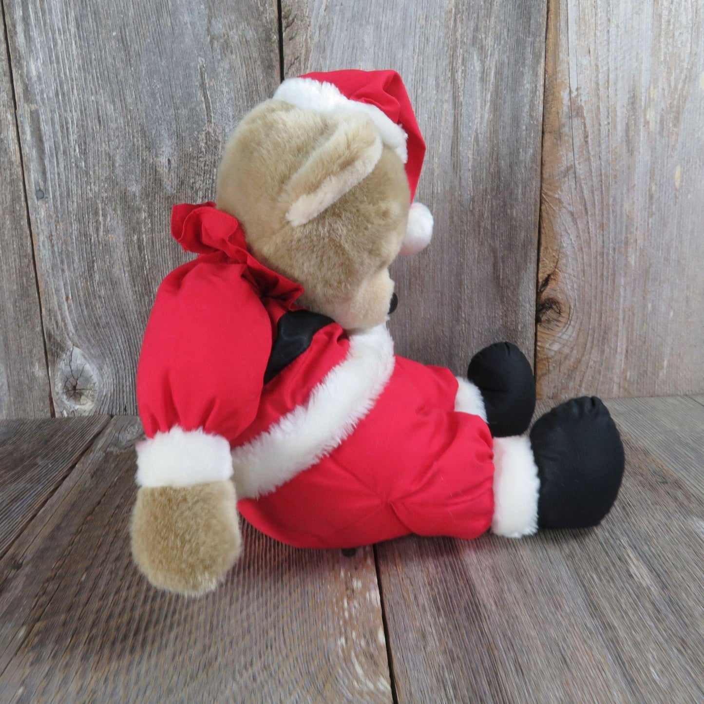 Vintage Santa Teddy Bear Plush Bell Ringer Red Suit Fabric Soft Body Stuffed Animal