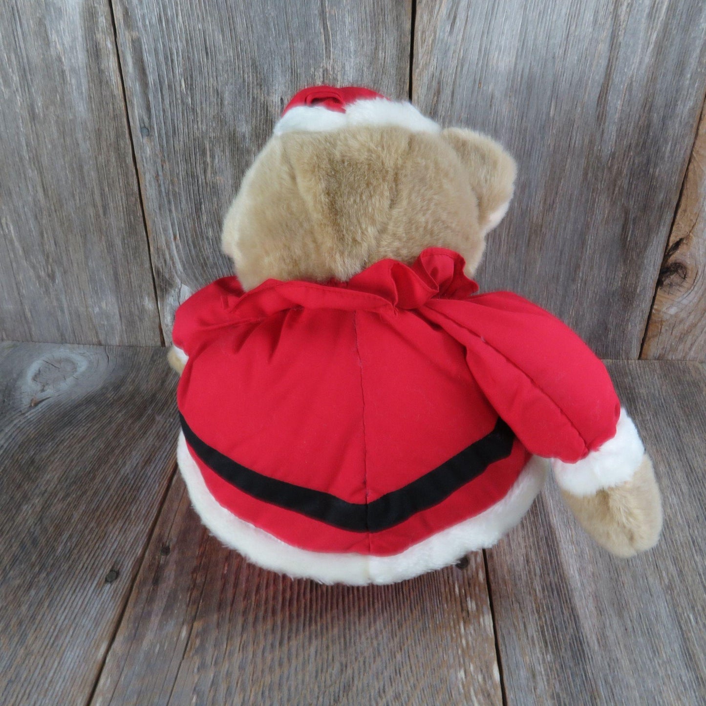 Vintage Santa Teddy Bear Plush Bell Ringer Red Suit Fabric Soft Body Stuffed Animal