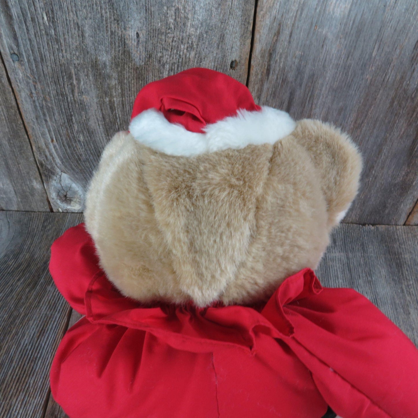 Vintage Santa Teddy Bear Plush Bell Ringer Red Suit Fabric Soft Body Stuffed Animal