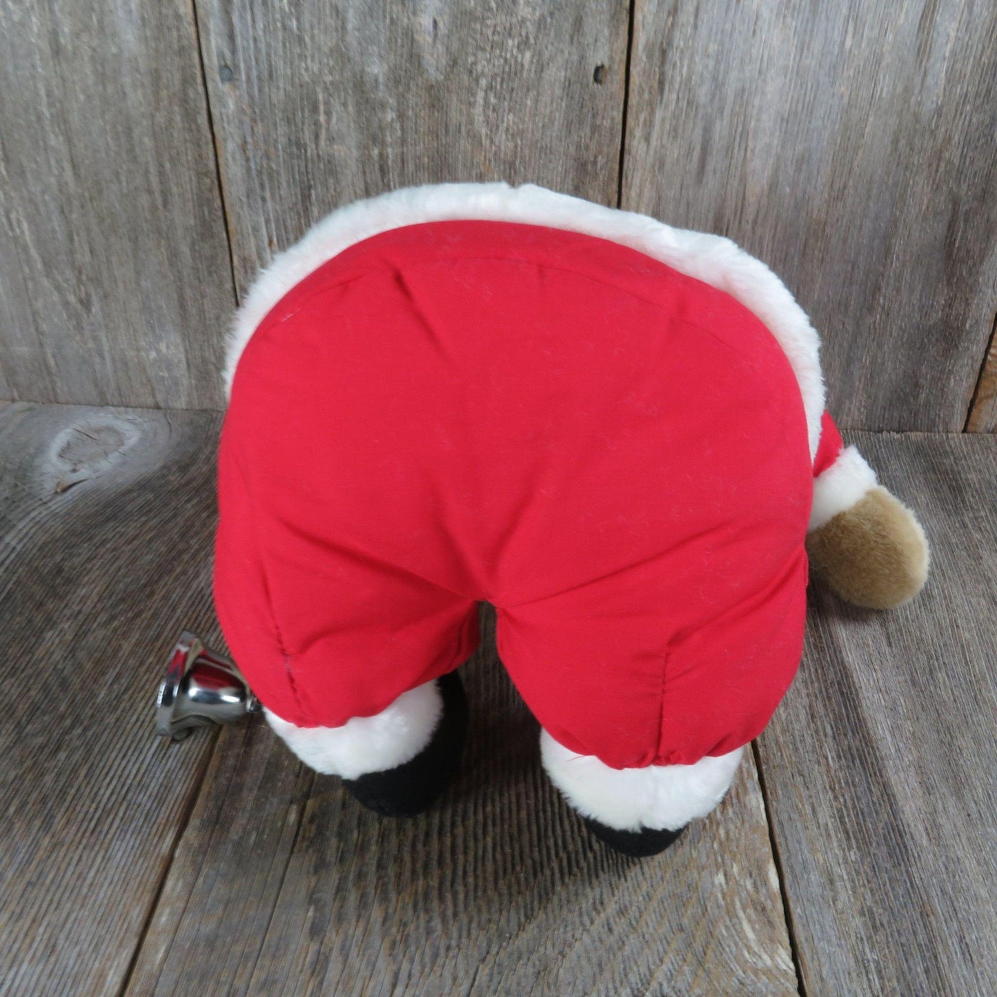 Vintage Santa Teddy Bear Plush Bell Ringer Red Suit Fabric Soft Body Stuffed Animal