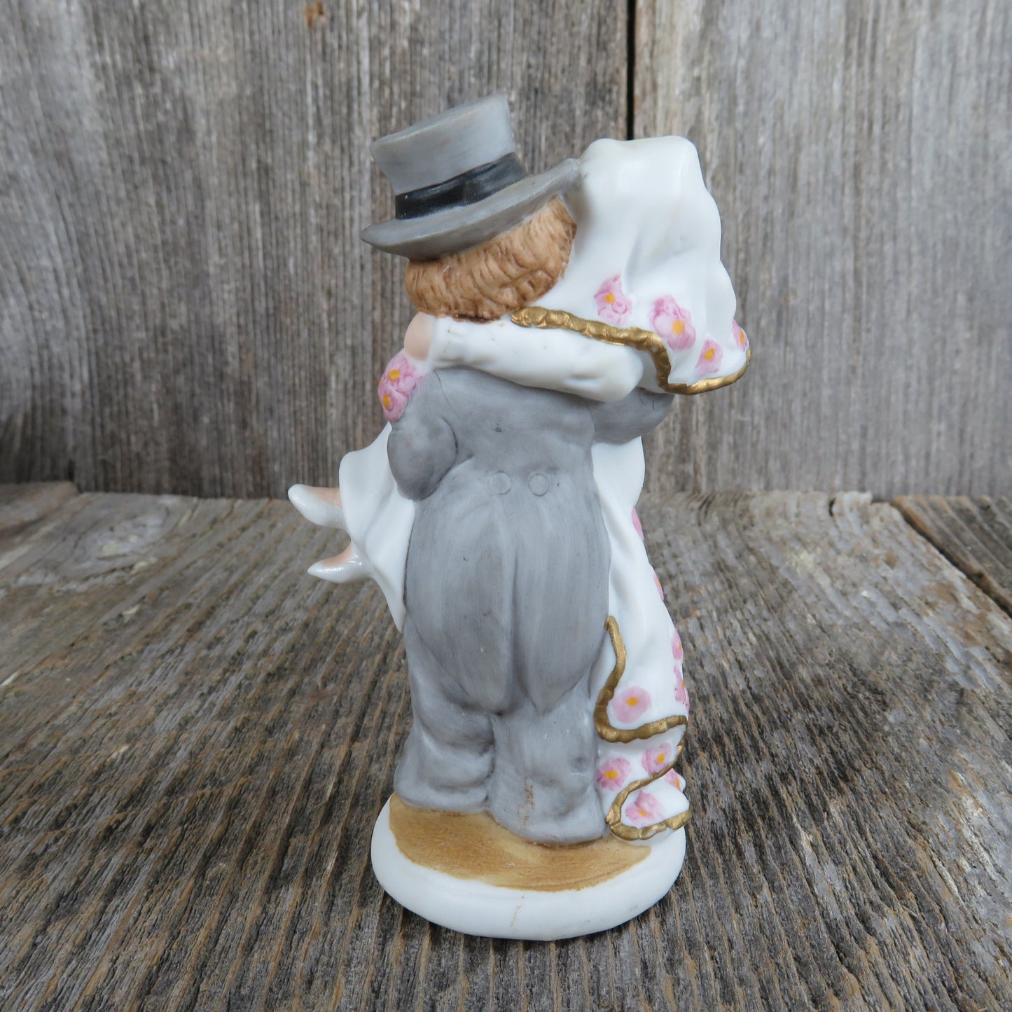 Bride and Groom Figurine Wedding Cake Topper Blonde Over the Threshold  Lefton China Ceramic Bisque Bouquet Vintage Bridal Shower 1987