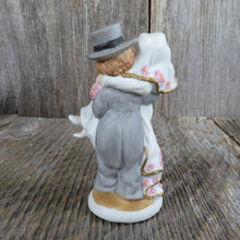 Load image into Gallery viewer, Bride and Groom Figurine Wedding Cake Topper Blonde Over the Threshold  Lefton China Ceramic Bisque Bouquet Vintage Bridal Shower 1987