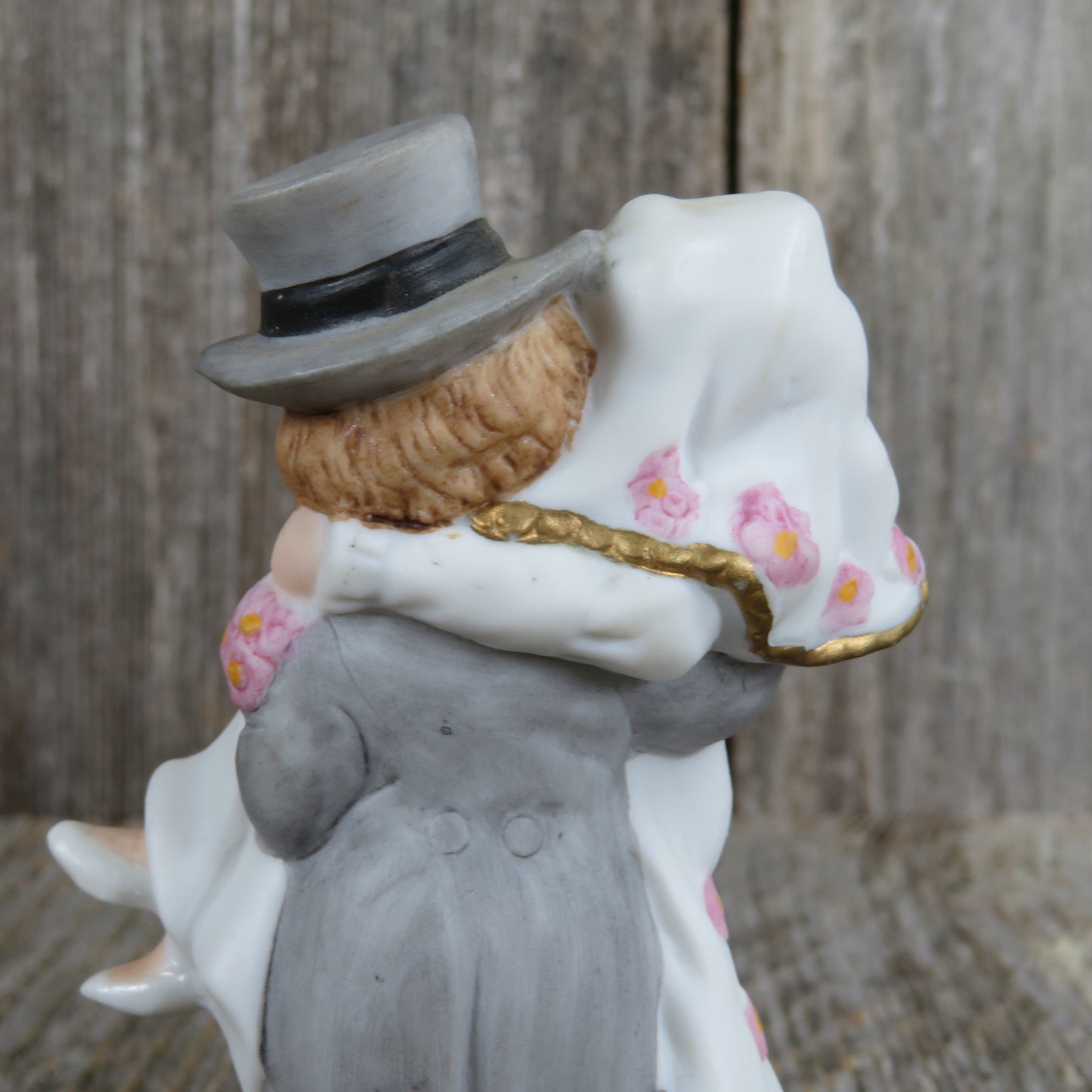 Bride and Groom Figurine Wedding Cake Topper Blonde Over the Threshold  Lefton China Ceramic Bisque Bouquet Vintage Bridal Shower 1987