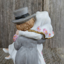 Load image into Gallery viewer, Bride and Groom Figurine Wedding Cake Topper Blonde Over the Threshold  Lefton China Ceramic Bisque Bouquet Vintage Bridal Shower 1987