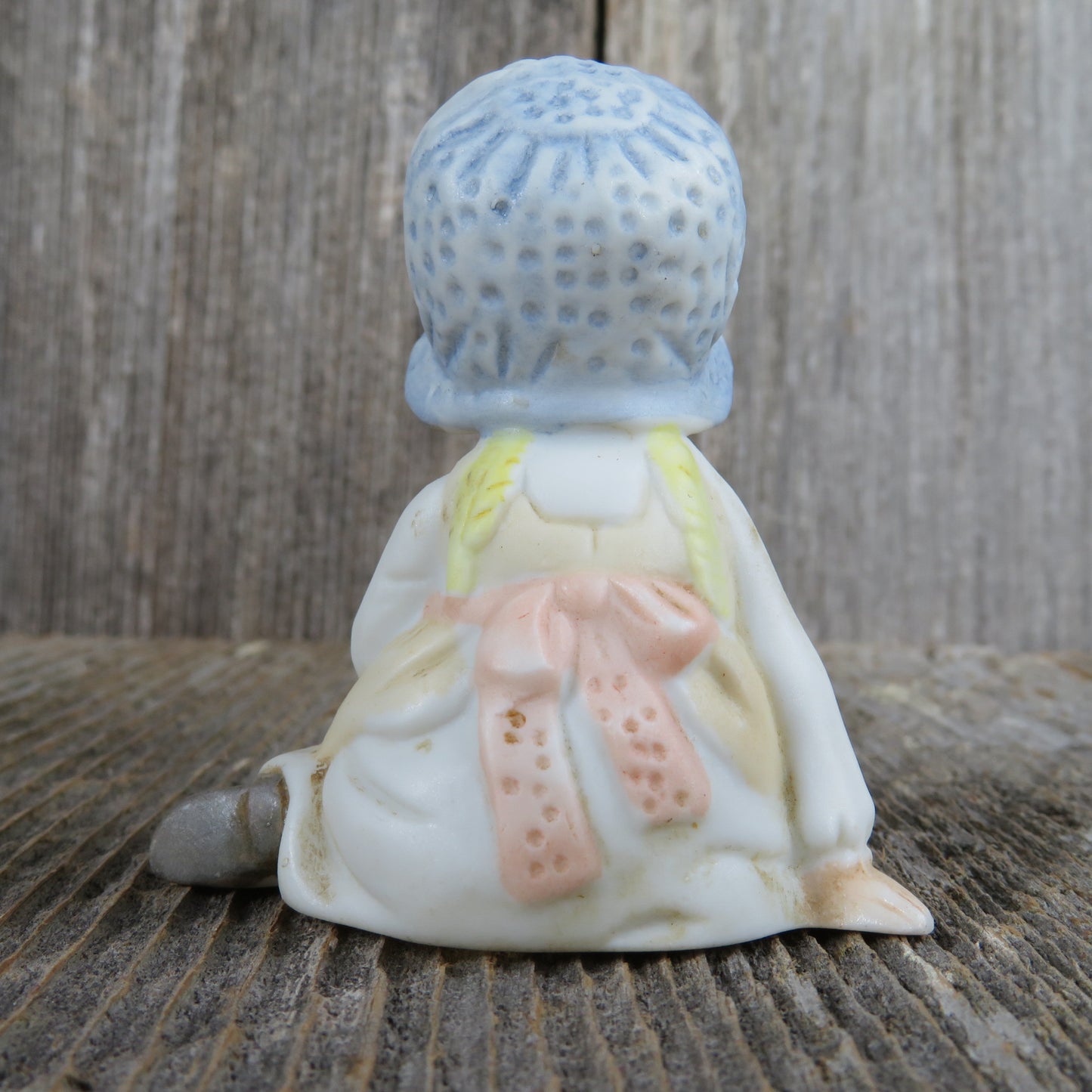 Vintage Holly Hobbie with Doll Figurine Sitting on the Floor Blue Bonnet Beige Apron Bisque Ceramic