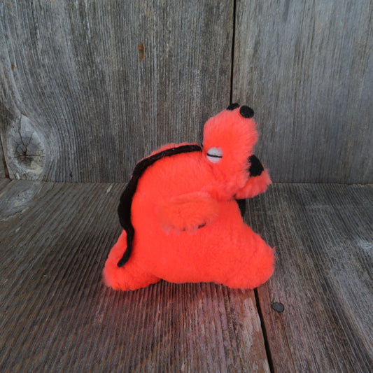 Vintage Dinosaur Plush Fluorescent Orange Stegosaurus Miniature Black Spikes