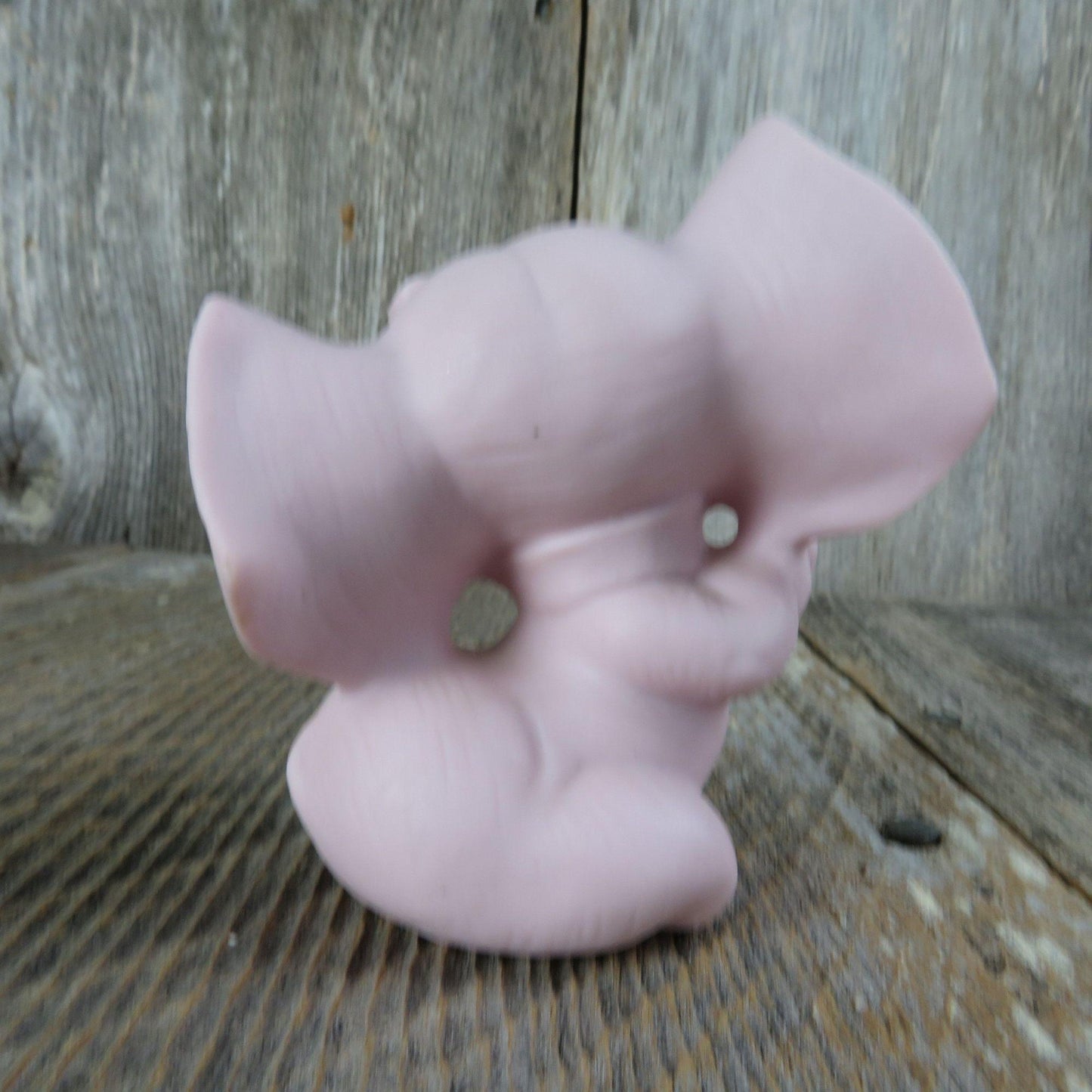 Vintage Pink Elephant Figurine Ceramic Bisque Blue Eyes Porcelain Made in Japan