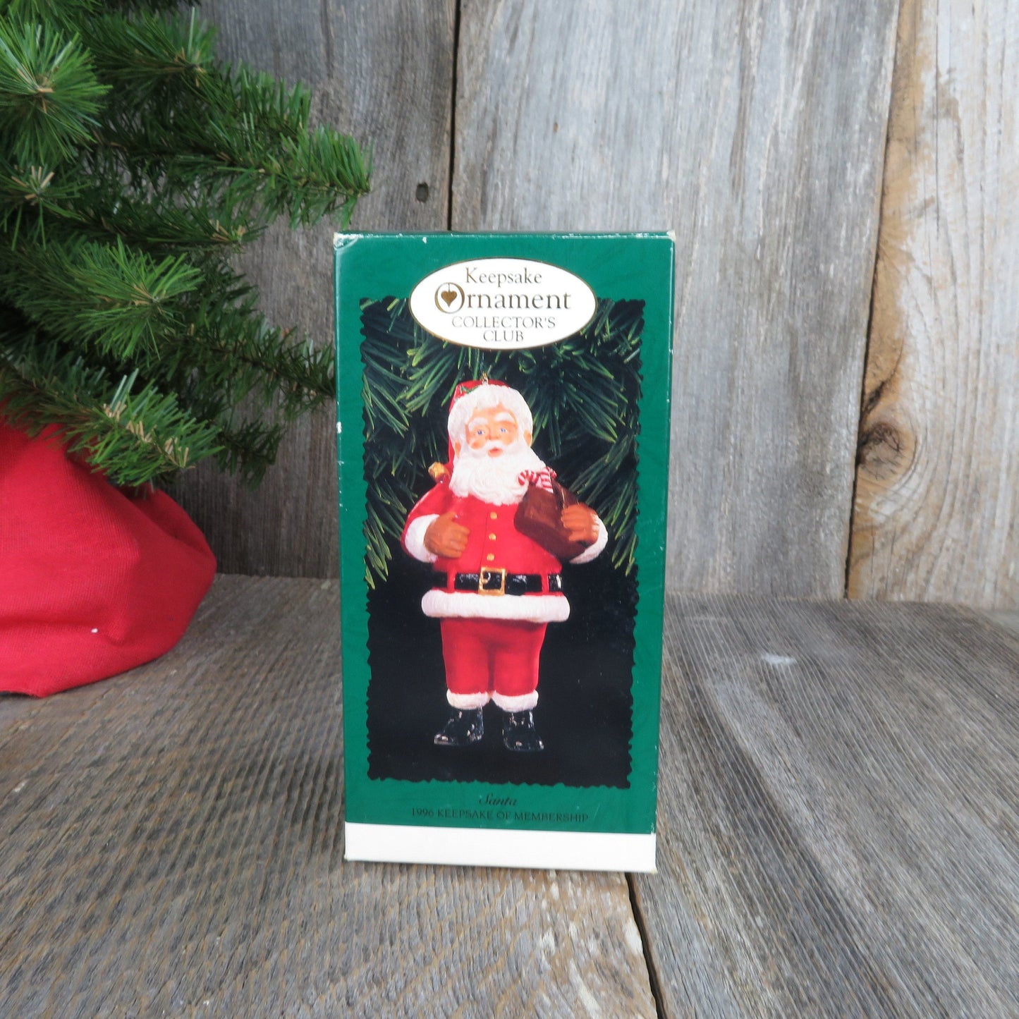 Vintage Santa Holding Saddle Bags Hallmark Ornament Keepsake of Membership Christmas Member 1996