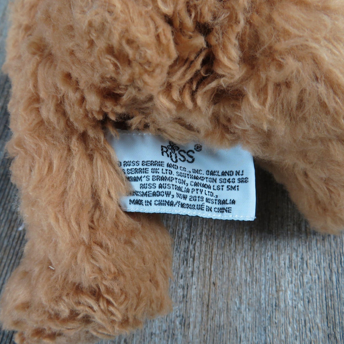 Vintage Teddy Bear Plush Brown Furry Red Bow Russ Stitched Nose Stuffed Animal