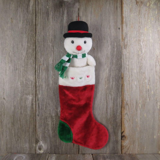 Vintage Snowman Christmas Stocking Electronic Lights and Sounds Plush Stuffed Scarf Top Hat JC Products
