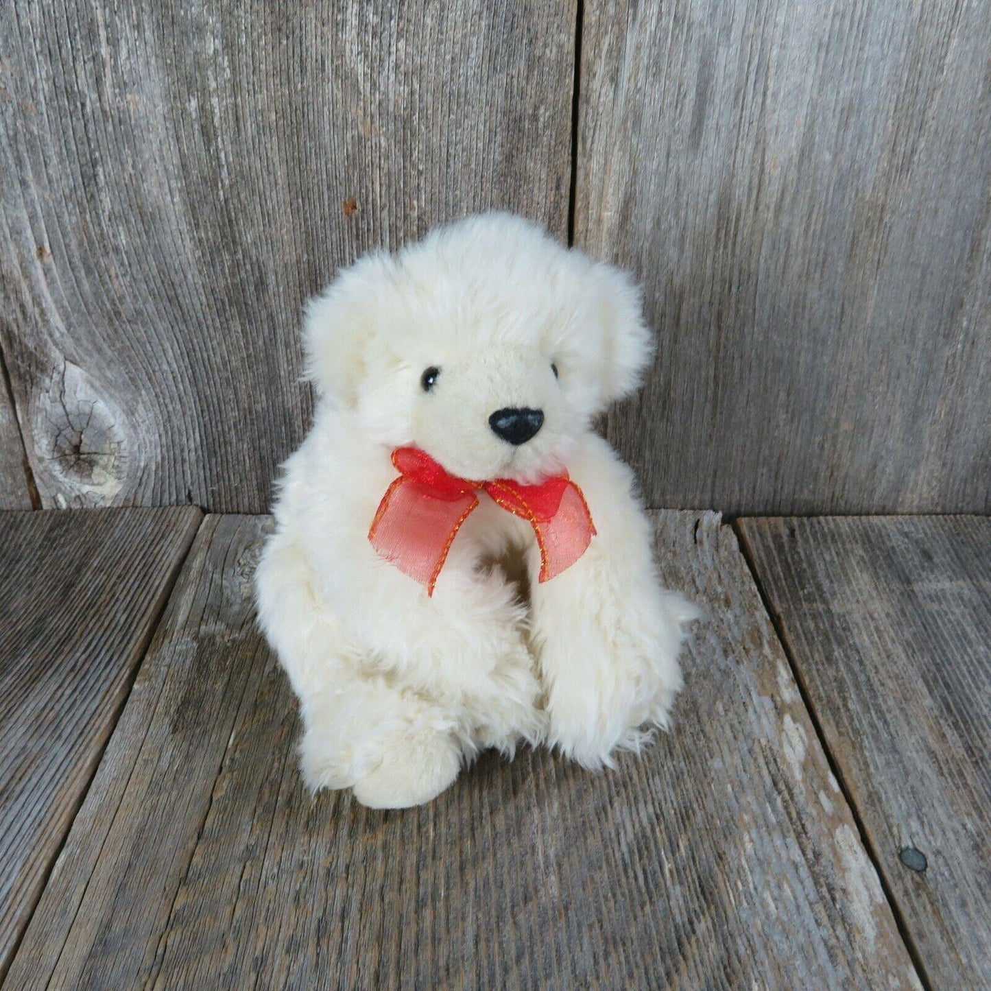 Polar Bear Plush The Cricket Company Stuffed Animal Flocked Nose Red Bow 2003