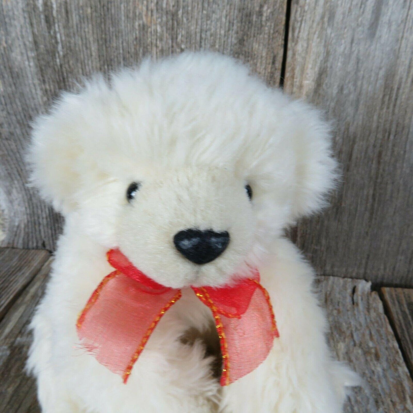 Polar Bear Plush The Cricket Company Stuffed Animal Flocked Nose Red Bow 2003