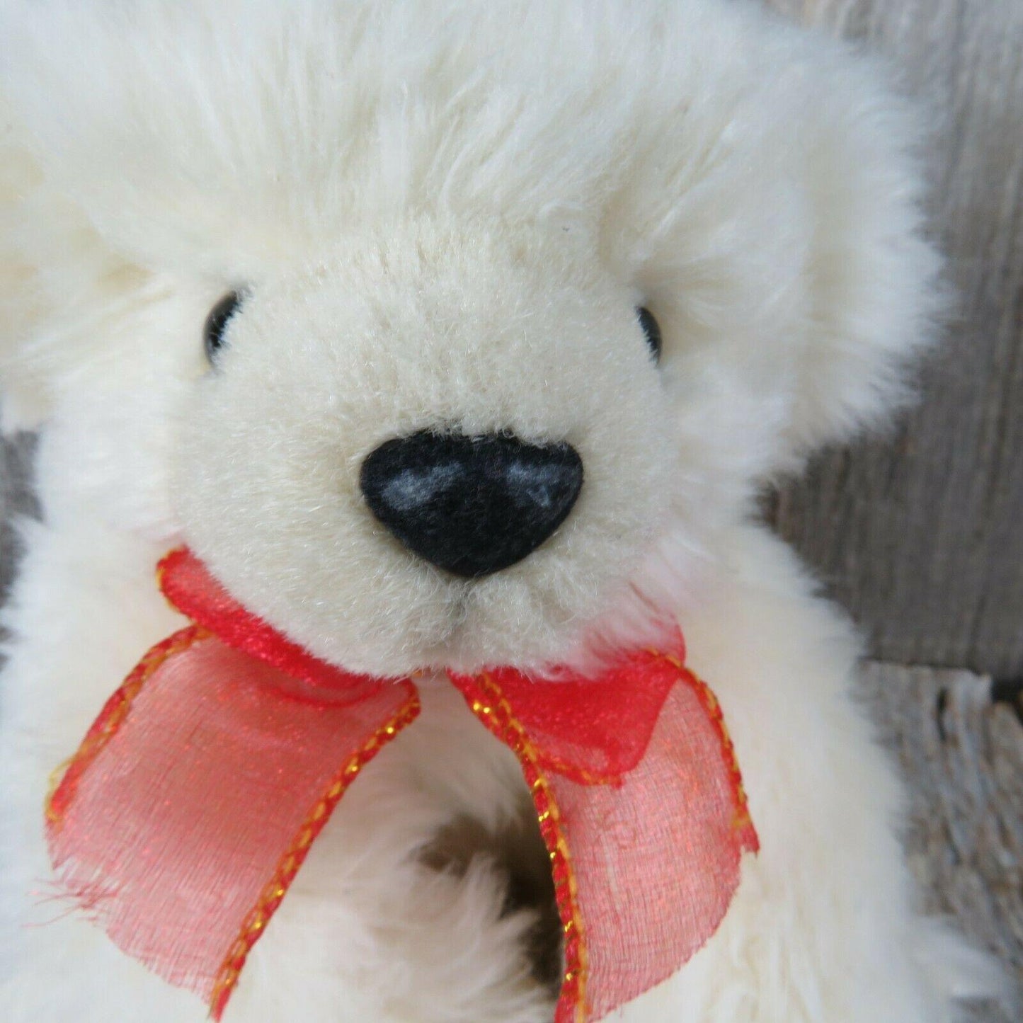 Polar Bear Plush The Cricket Company Stuffed Animal Flocked Nose Red Bow 2003