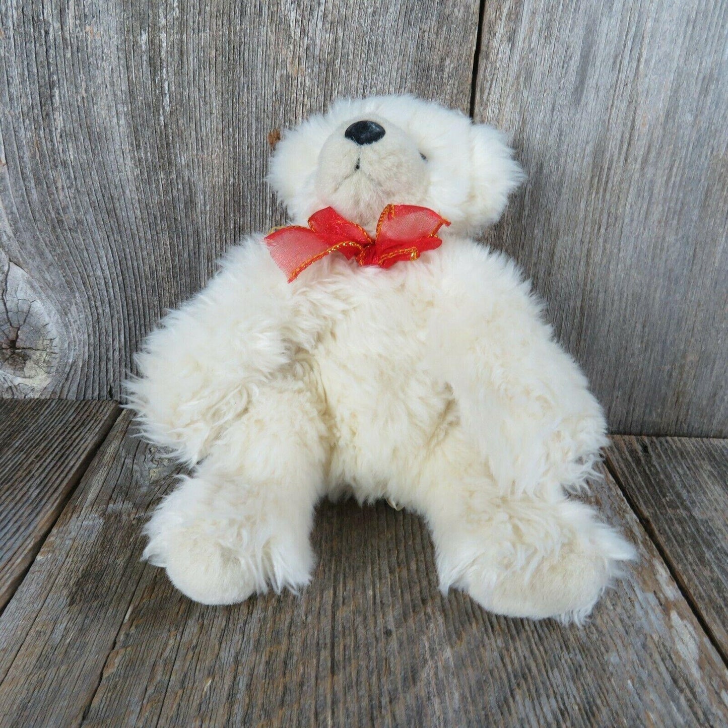 Polar Bear Plush The Cricket Company Stuffed Animal Flocked Nose Red Bow 2003