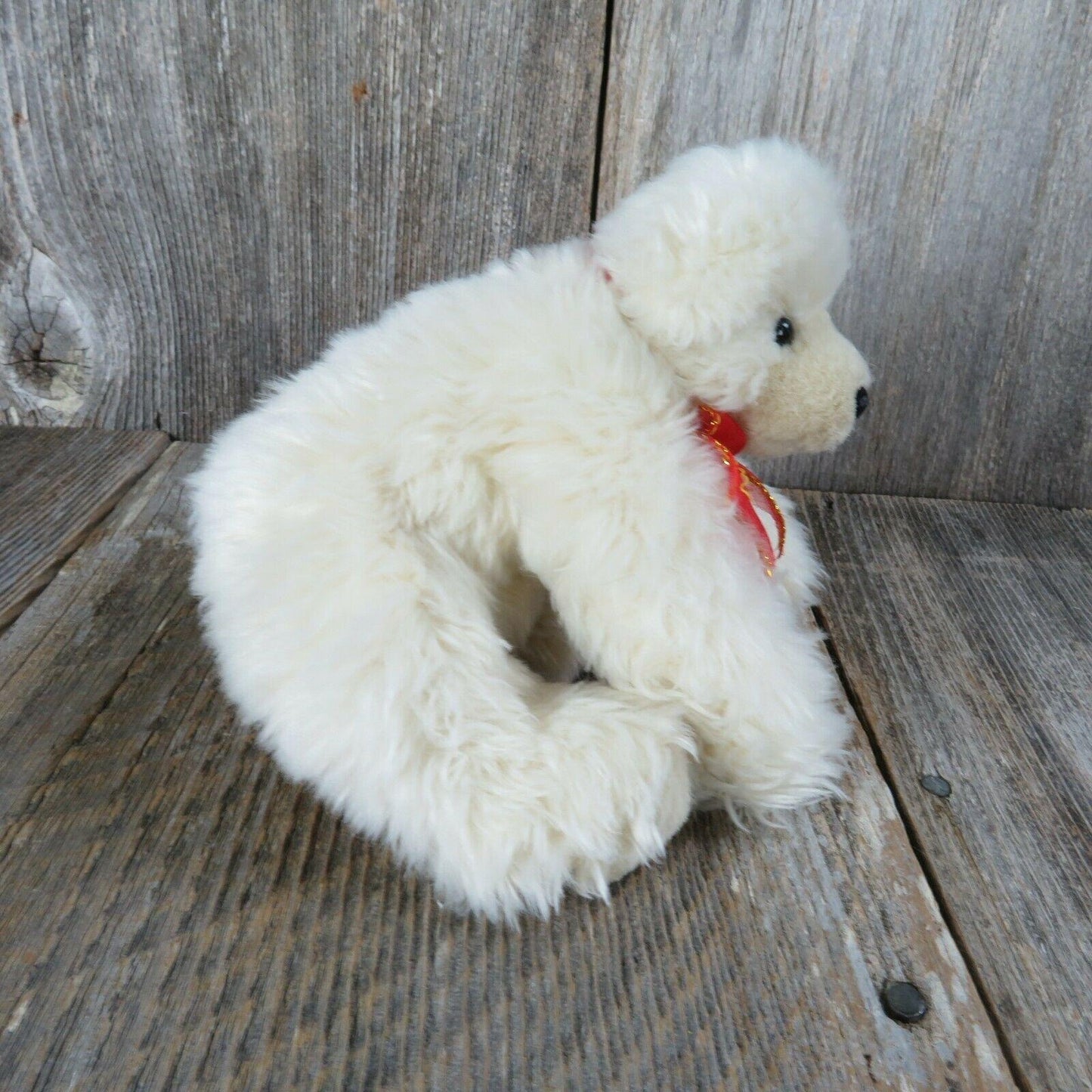 Polar Bear Plush The Cricket Company Stuffed Animal Flocked Nose Red Bow 2003