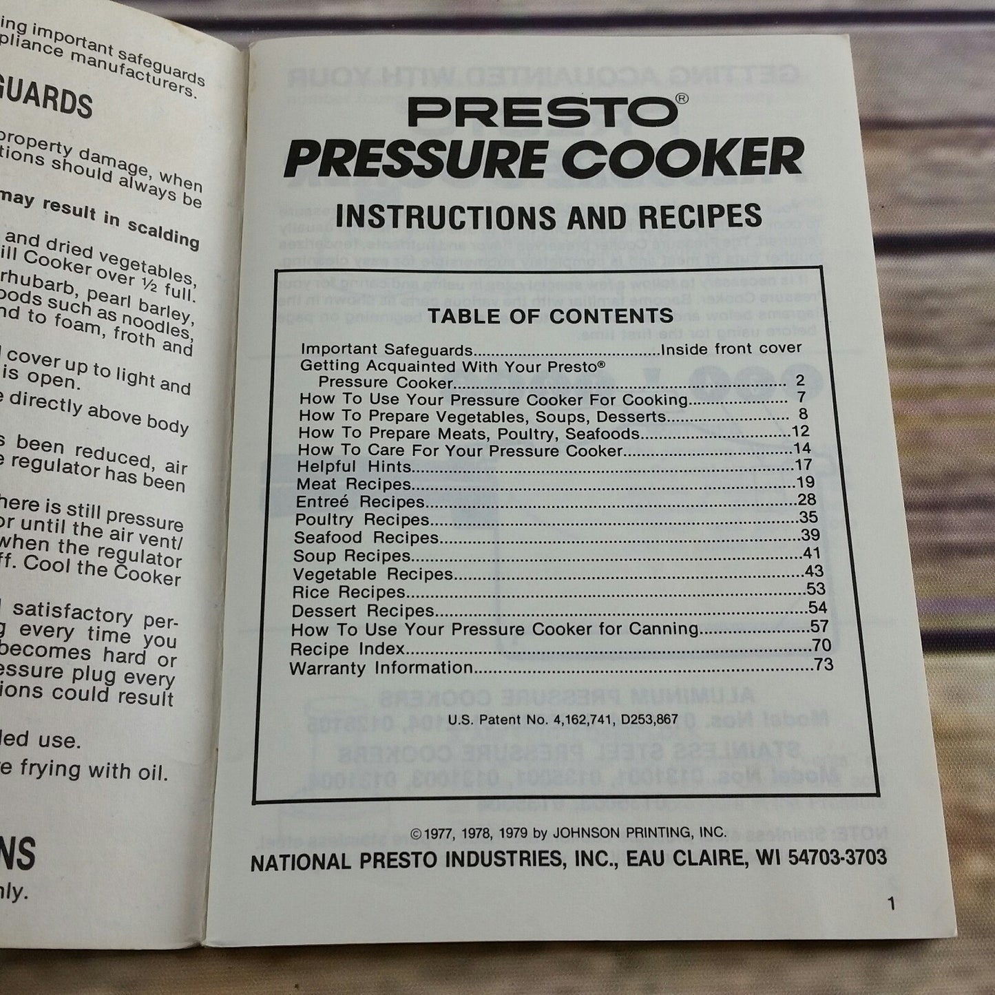 Vintage Cookbook Presto Pressure Cooker Recipes and Instructions 1970s Manual 1979 Canner Canning