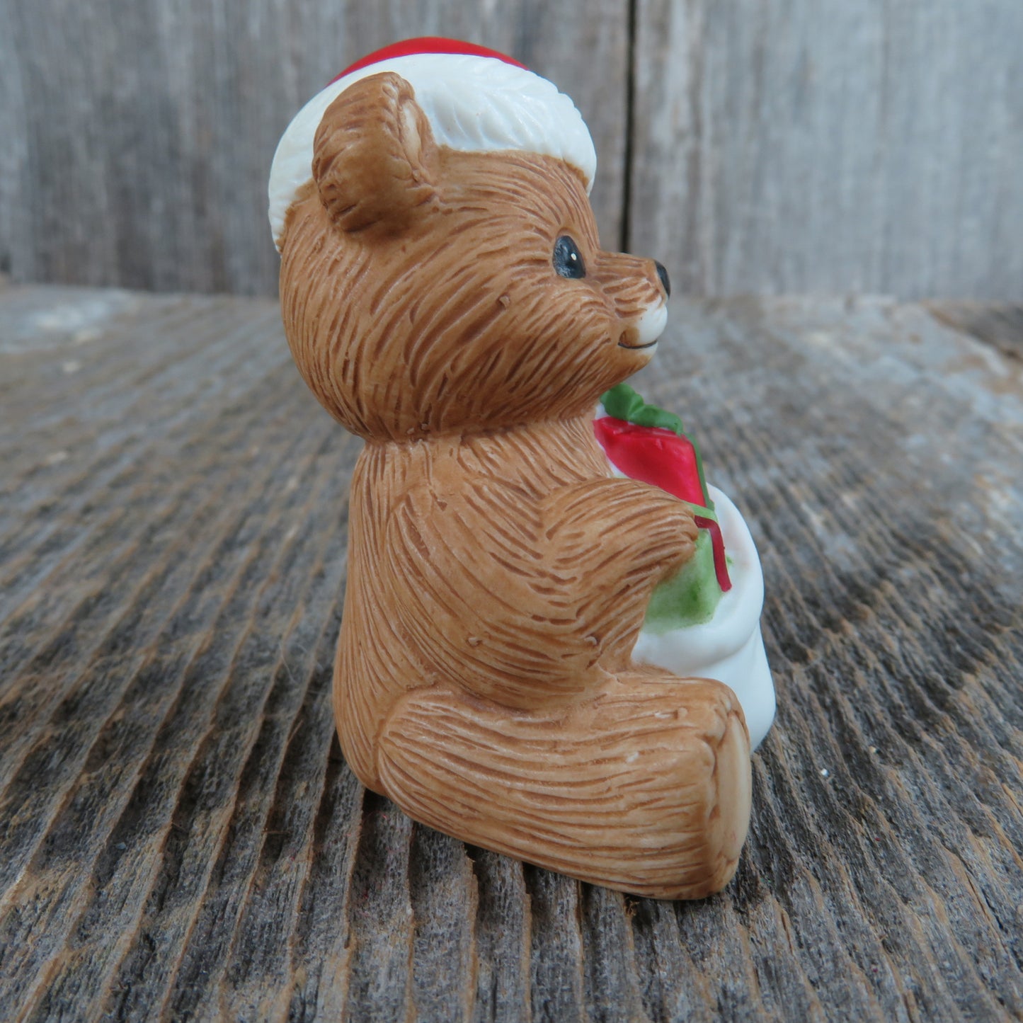 Vintage Santa Bear Figurine Red Hat Toy Bag Homco Gift Sack Sitting 1413 Christmas