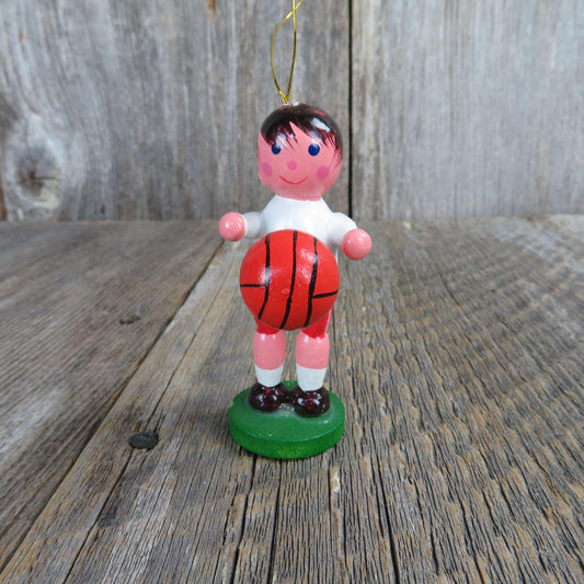 Vintage Basketball Player Wood Ornament Christmas Wooden Scene Figurine Village