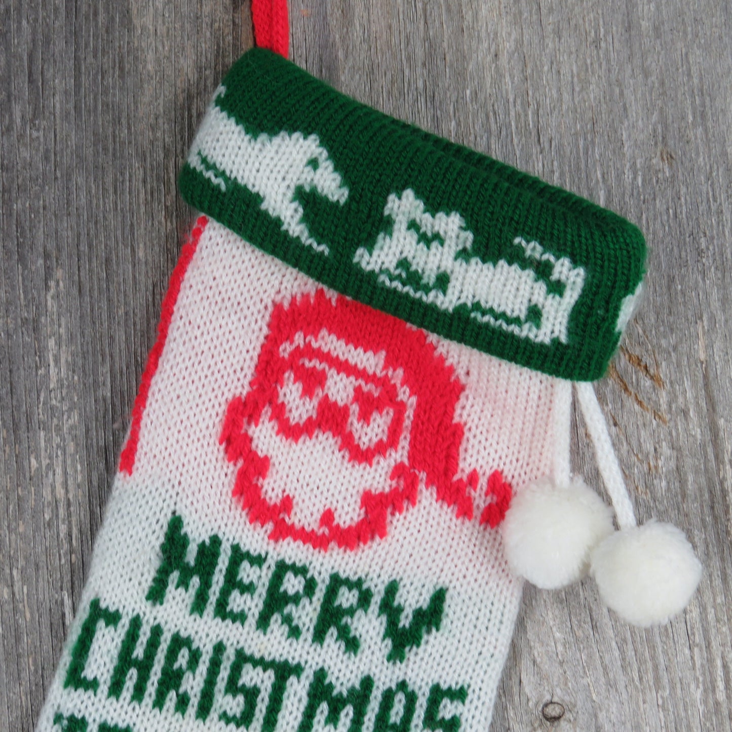 Vintage Dog Cat Knit Stocking Merry Christmas to My Pet Knitted Pom Pom New Pet Owner 80s