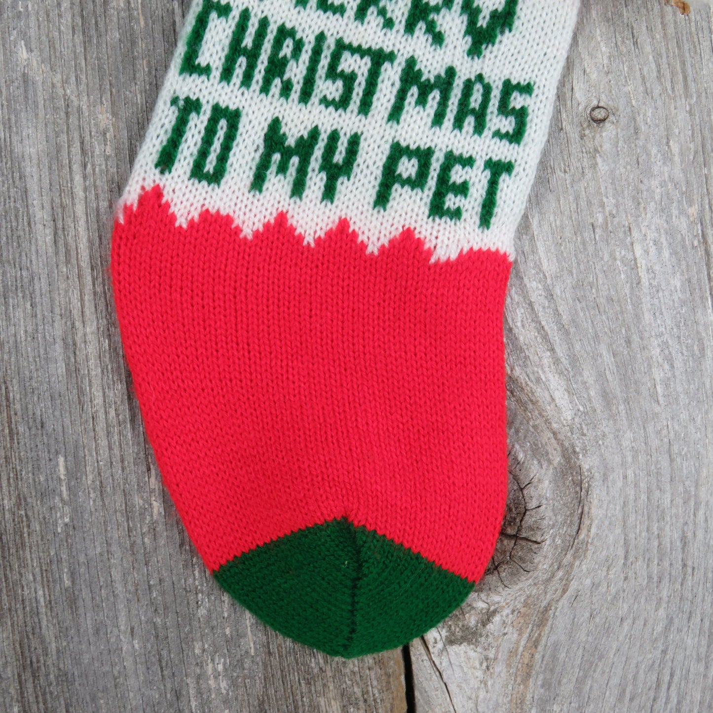 Vintage Dog Cat Knit Stocking Merry Christmas to My Pet Knitted Pom Pom New Pet Owner 80s