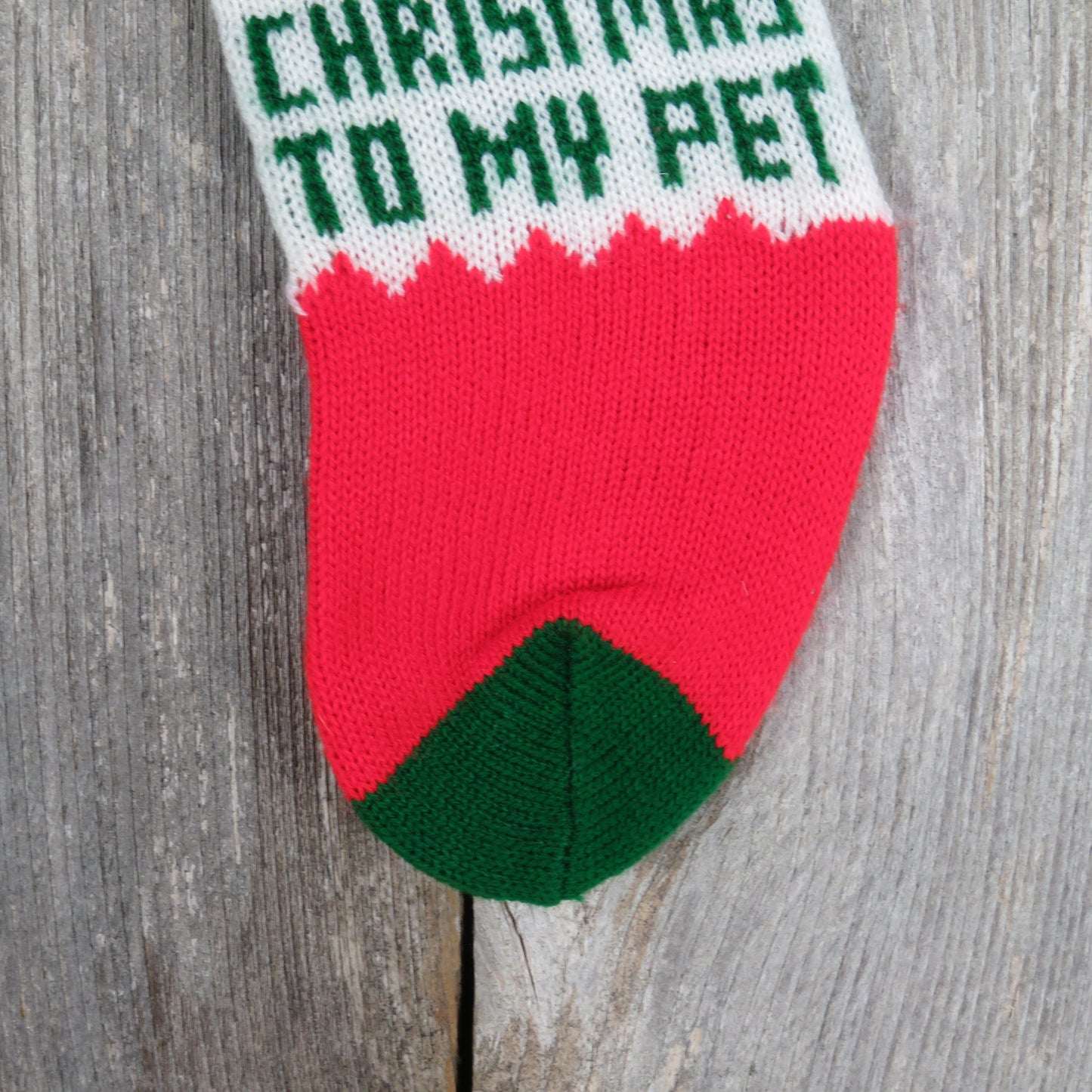 Vintage Dog Cat Knit Stocking Merry Christmas to My Pet Knitted Pom Pom New Pet Owner 80s