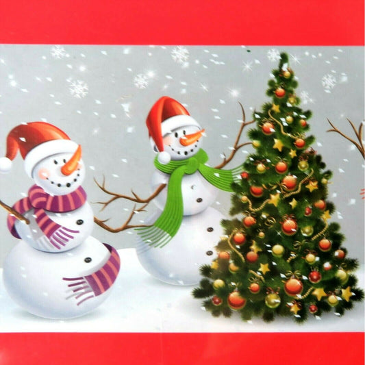 Snowman Christmas Tree Snowing Winter Scene Backdrop Mural Wall Decoration