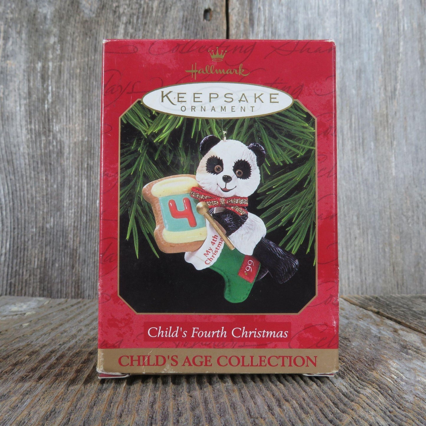 Vintage Teddy Bear Ornament Child's Fourth Christmas 4th Hallmark 1998 Dated Stocking