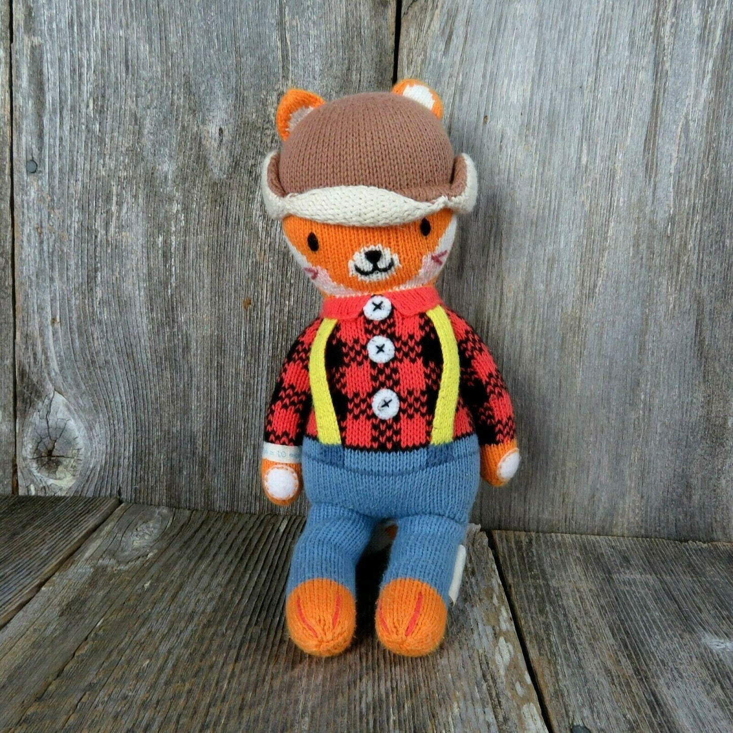 Fox Plush Doll Wyatt Hand Knit Cuddle and Kind Lumberjack Orange Peru Stuffed