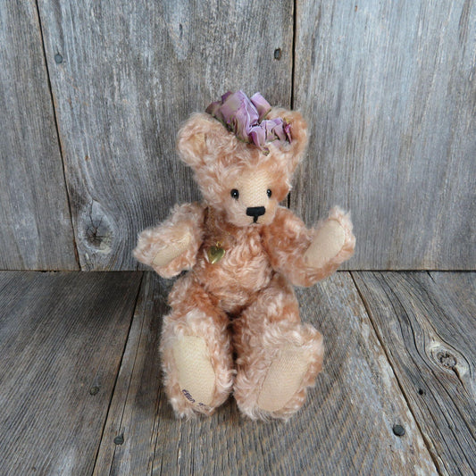 Vintage Teddy Bear Jointed Plush Sarah Brown Furry Locket Kisling Bears Handmade USA 1997 Mohair