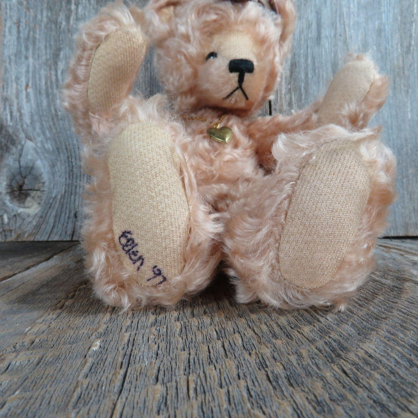 Vintage Teddy Bear Jointed Plush Sarah Brown Furry Locket Kisling Bears Handmade USA 1997 Mohair